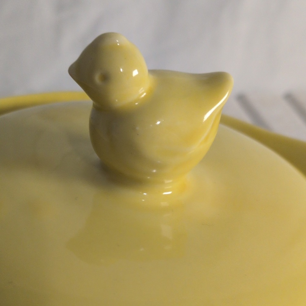 Hull Ceramic Brown Yellow Covered Dish Chick Lid Glossy Pottery Animal Theme - Picture 5 of 6